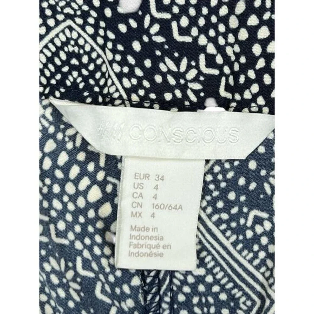 H&M Women’s Size 4 Boho Wide‎ Leg Palazzo Pants Black White Geometric Print